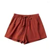 Shorts femininos verão casual linho meados de cintura curta moda mulher streetwear calças