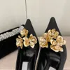 Nieuwe satijnen metalen orchidee-pumps met kristallen bezaaid Geklede schoenen 85 mm stiletto De punt-teen Luxe ontwerpers Avondfeest bruiloft hakken Maat 35-40 Met doos