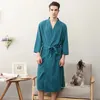 Couple Green Long Bathrobe Spring Autumn Waffle Robe Gown V-Neck Soft Pajamas Dry Quickly Casual Sleepwear Bath Pajamas 3XL 240108