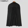 Fashion Selling Tops INCERUN Men Knitted Solid High Neck Trench Casual Solid Front Short Back Long Shawl Cape Coat S-5XL 240106