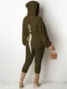 Kvinnors tvåbitar byxor Casual Spring Hoodies Lounge Set Women Tracksuits Hooded Crop Sweatshirt och Drawstring Elastic Midje Sweatpants