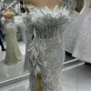 2024 ASO EBI Silver Mermaid Dress Cequined Lace Pearls Evening Formal impreza Druga przyjęcie urodzinowe suknie zaręczynowe sukienki szatą de soiree ZJ407