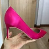 Dress Shoes Rose Pink Women Satin Fabric Pointed Toe High Heels Ladies Chic Stiletto Pumps Bridal Silk Wedding Plus Size