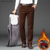 Men's Pants Winter Men's Fleece Corduroy Pants Business Fashion Classic Style Thick Warm Stretch Trousers Male Brand Clothing T240108