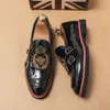 Mocassins pour hommes en cuir verni à enfiler mode quotidien affaires décontracté hommes fête de mariage brodé Double boucle chaussures habillées