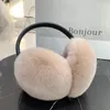 Rex Rabbit Fur Earmuffs女性の秋と冬の暖かいイヤーマフ耳袋シンプルな本物の毛皮の耳のカバー耳暖かい格納式240108