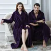 Men Winter Plus Size Long Flannel Bathrobe Warm Coral Fleece Bath Robe Women Cozy Dressing Gown Jacquard Lovers Sleepwear 240108