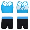 Conjuntos de roupas Crianças Meninas Ballet Leotard Strappy Crop Top Shorts Outfit Set para Ginástica Workout Yoga Sport Dance Stage Performance Roupas