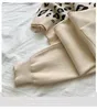 HMA femmes à manches longues tricot léopard pull pulls taille élastique pantalons ensembles mode pantalon deux pièces Costumes tenue 240108