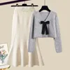 Large Womens Autumn and Winter Set Korean Sweetheart Style Slim Knitted Sweater Fish Tail Skirt Two Piece 240108