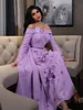 Purple Flower Mermaid Evening Dresses Off The Shoulder Long Sleeve Prom With Detachable Train Satin Special Ocn Dress 326 326