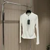 Camiseta feminina de manga comprida, roupa de golfe, malha justa, decote em v, bordado, tops