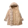 Kadın Trençkotları Kış Ceketleri Kadın Pamuklu Yastıklı Giysiler Kadın Giysileri Uzun Yün Astar Kapşonlu Kürk yakalı Sıcak Kar Aşınma