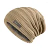 Bérets Ricygvm Baggy Slouchy Bonnet pour hommes épais en peluche Crochet Bonnet couleur unie tricoté chapeau hiver chaud cache-oreilles Casquette Casquette Homme