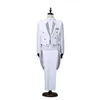 Tailcoat Suits Men Vest Jacket White Tail Coat Chorus Tuxedo Floral Stage Costume Singer Performer Magician Host Outfits 240108