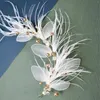 Hårklipp Vit Dreamy Feather Band Classic Style Wedding Headwear Hairn Pin For Brides Dekorativa ornament