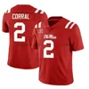 # 2 Matt Corral Ole Miss Rebels College Football Jersey hommes femmes jeunesse cousu blanc rouge bleu clair marine