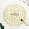 Mats Pads Bohemian Cotton Thread Placemats Scandinavian Fabric Woven Round Home Kitchen Insated Anti-Scald Tassel Table Coasters D Dhhcy