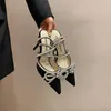 Sandals Size 32-43 Pointed High Heels Women Summer Ankle Strap Buckle Rhinestone Bow Dress Shoes