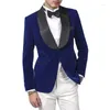 Men's Suits Suit Blazer Terno Royal Blue White Pants Black Shawl Lapel 3 Piece Jacket Elegant Slim Fit Velvet Ropa Hombre