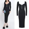 10023 2024 Milan Runway Dress SPring Square Neck Long Sleeve Mid Calf Black Brand Same Style Womens Dress Fashion High Quality YL