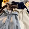 Sudaderas con capucha de color sólido para hombre, sudadera cálida con forro polar, ropa de calle informal para hombre, jerseys sueltos y transpirables, sudadera con capucha de marca 240106