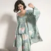 Damska odzież sutowa 2024 Wiosna jesienna kreskówka z długim rękawem Kobiety jasnoniebieski bawełniany satynowy piżama
