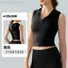 Desginer Aloyoga Al Tank Aloos Primavera/Estate Scollo a V Canotta a costine con cappuccio Canotta da donna Slim Fit Corta Coppa fissa Tinta unita Senza maniche Top fitness