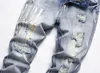 Jeans blu elasticizzati slim fit da uomo di alta qualità Jeans hip hop con decorazione strappata di lusso leggero Jeans eleganti da strada sexy; 240108