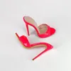 Sandaler Öppen tå glid på högklackade mulor godisfärger rosa grönt gult patent läder stilett klackar storlek 45