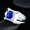 Solitaire männliches Labor Sapphire Diamantring 925 Sterling Silber Schmuck Verlobungs Hochzeitsband Ringe für Männer Jubiläum Geschenk