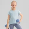 LU-1883 T-shirt de yoga ample et Cool pour enfants, séchage rapide, respirant, haut de sport en plein air, Fitness, course à pied, manches courtes