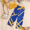 Set di abbigliamento 2024 Abbigliamento per bambini Top senza maniche Patchwork Pantaloni blu 2 pezzi Designer Girls Set 8-12T Drop Delivery Baby Kids Mate Otrzq