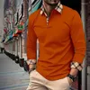 Polos masculinos primavera xadrez colarinho manga longa camisa polo casual negócios tamanho europeu S-3XL