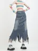Kjolar kvinnors denim kjol harajuku koreanska 90-talets avslappnade y2k överdimensionerad med stjärnmode vintage a-line jean 2024 2000-tal kläder