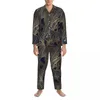 Homens sleepwear folhagem de ouro planta pijama define botânico impressão confortável masculino manga longa vintage diário 2 peças casa terno plus size