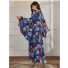 Ethnic Clothing Bat Sleeve African Beach Dresses For Women 2024 Traditional Floral Print V-neck Islam Kaftan Abaya Musulman Robe Femme