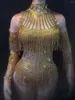 Scena noszenie złota lśniących krysztla Tassel seksowne body dla kobiet w klubie nocnym DJ Odzież Jazz łacińska piosenkarka tańca