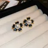 Pendientes colgantes de estilo moderno para mujer, flor esmaltada de Color negro, joyería de circonia cúbica con perlas de imitación doradas