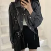 Damenjacken, Basic-Frühlings-Cropped-Cargo-Outwear, koreanischer Stil, All-Match-Tunika, Revers, Streetwear, Punk, weibliche Taschen, modisches Top