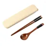 Dinnerware Sets Japanese Style Portable Wooden Lunch Tableware Set Exquisite And Environmental Wood Spoon Chopsticks Storage Box Cutlery