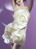 DEAT Woman Dress White Flower Design Midja Öppna ryggremmar Eleganta formella stil Bankettklänningar Autumn Fashion 15tt342 240108