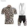 Cykeltröja sätter 2023 Man Outdoor Sports Cycling Jersey Set Summer Leopard Print Breattable Road Bicycle Suit Cycling Jersey Uniform Bib Shortsl240108