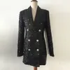 Formele Winter Designer Blazer Jas Vrouwen Dubbele Leeuw Knoppen Sjaalkraag Glitter Lovertjes Lange Runway Zwarte Jas Blazers 240108