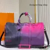 designertas Keepall 50 Mozaïek Sporthandtassen Designer Plunjezakken Graffiti Heren Dames Leer Letter Pastelkleuren Reizen Oranje Ketting Zwart223z