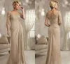 Elegant Champagne Mother of The Bride Dress 2024 Plus Size Scoop Beaded Lace Chiffon Half Sleeves Groom Wedding Party Gown