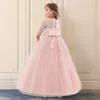 Robe princesse élégante en dentelle pour enfants, robes brodées de fleurs, Vintage, robes pour enfants pour fête de Noël, robe de bal rouge 240108