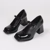 Dress Shoes 2024 French Mary Jane Leather Small Women Thick Square Heel High Heels