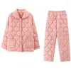 Kvinnors sömnkläder 2024 Vintermamma Pyjamas Cotton Thick Triple Layer Loungewear Autumn Long Sleeve Warm Loose Set