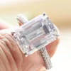 Cluster Rings Silver 925 Original Real 10 Emerald Cut Diamond Test Past D Color Moissanite Wedding Ring For Men Women Gemstone Jewelry